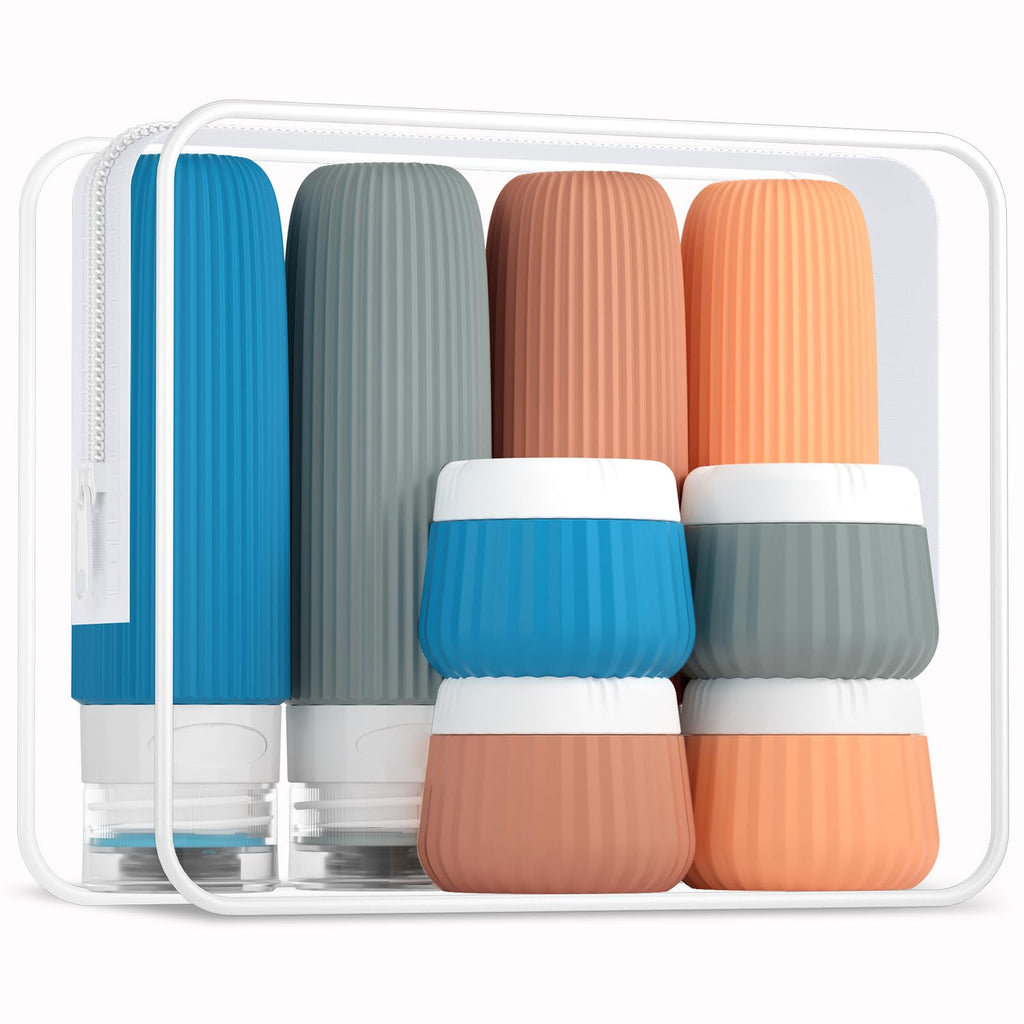 Mrsdry Travel Bottles - 8 Pack, TSA Approved Travel Size Toiletries, Leak Proof Silicone Squeezable Containers in Clear Bag