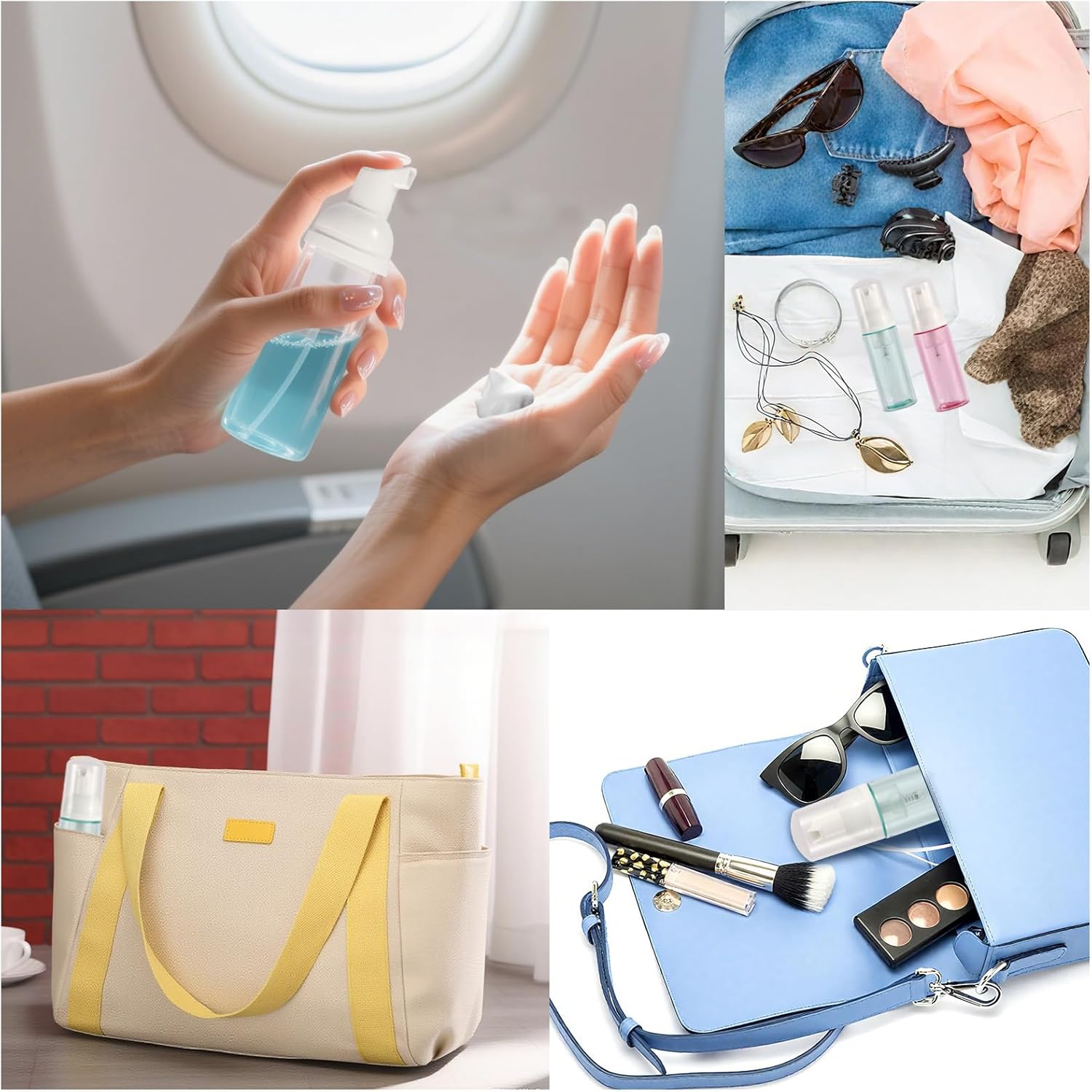 3pcs 2oz Small Size Mousse Plastic Travel Foam Pump Bottle Dispenser (60ml) | Clear, Leakproof, Tsa approved, Travelers Daily Use, for Hand Soap, Shampoo, Lash Cleanser