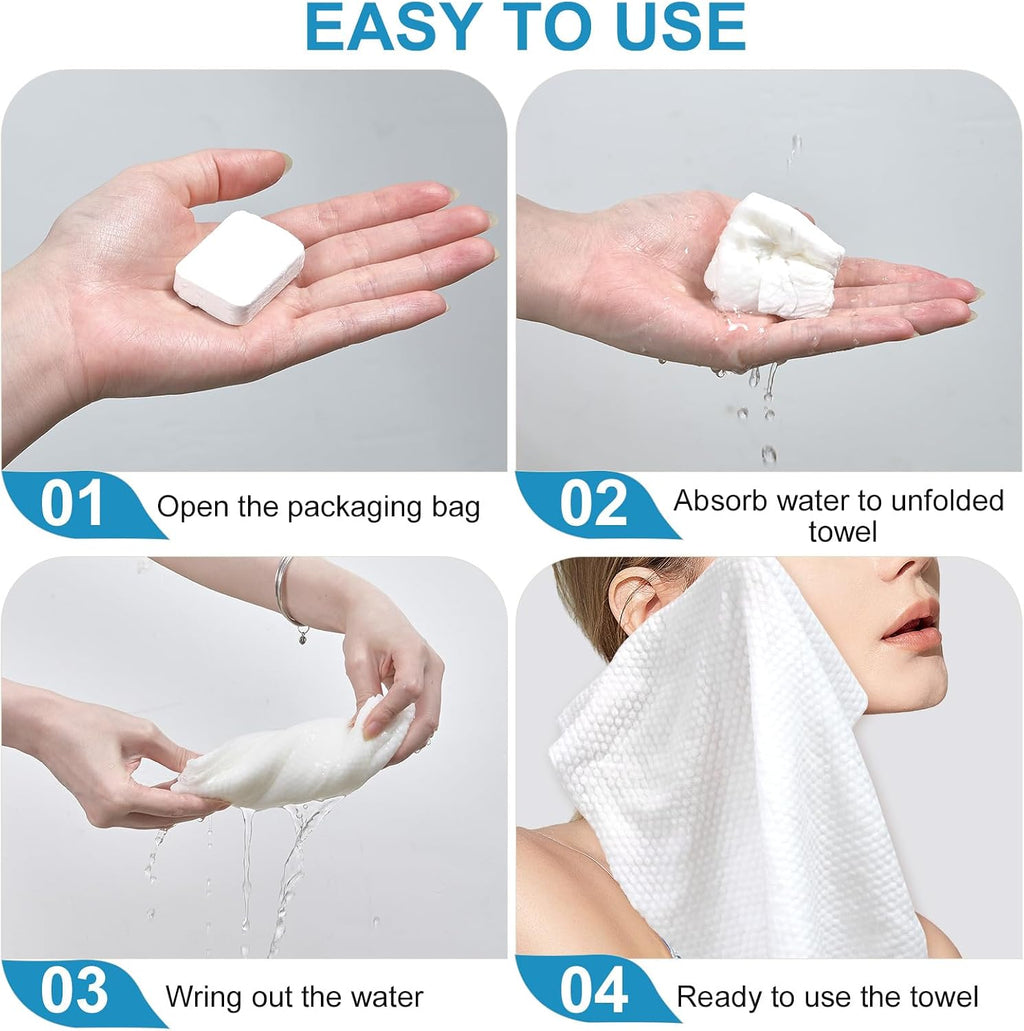 Disposable Compressed Face Towels, 48 Pack Individually Wrapped, 11.8" × 9.5" Pure Cotton Travel Towels, Quick-Expand, Ultra Absorbent & Thickened Portable Towels