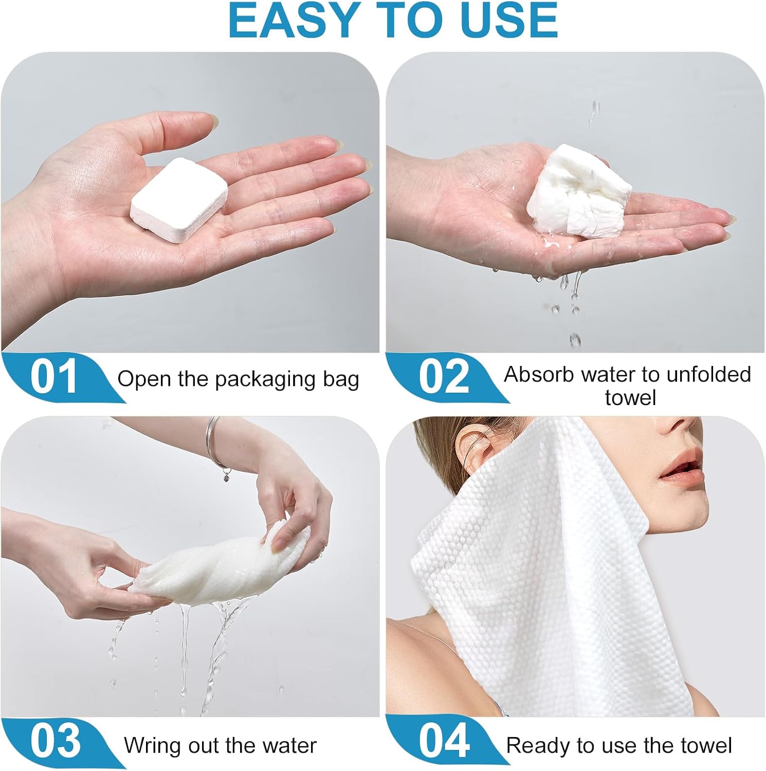 Disposable Compressed Face Towels, 48 Pack Individually Wrapped, 11.8" × 9.5" Pure Cotton Travel Towels, Quick-Expand, Ultra Absorbent & Thickened Portable Towels