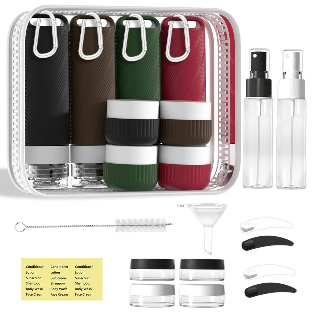 Travel Toiletry Containers 26Pcs Silicone Leakproof TSA Approved Set | Travel Bottles with Hanging Holes & Carabiners, Space Saving Portable, Easy Clean for Trips and Weekend Getaways