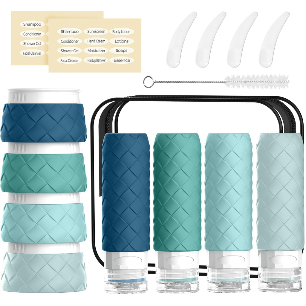 16 Pack Travel Bottles for Toiletries, TSA Approved Travel Size Toiletries Containers Set, BPA-Free Silicone Leak Proof Refillable Bottles Stackable Creams Jars Accessories Kit W/Clear Bag(Cream)