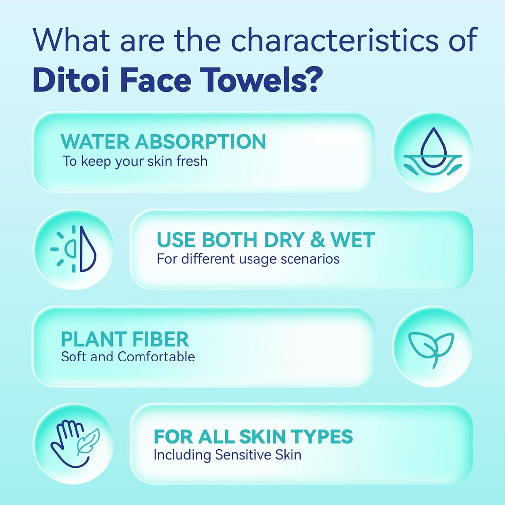 Ditoi Disposable Face Towels XXL, Soft Deep-Cleansing Face cloths,100 Count | Plant-Based Thick Facial Towels for Sensitive Skin,Disposable Washcloths for Skincare,Travel Essentials