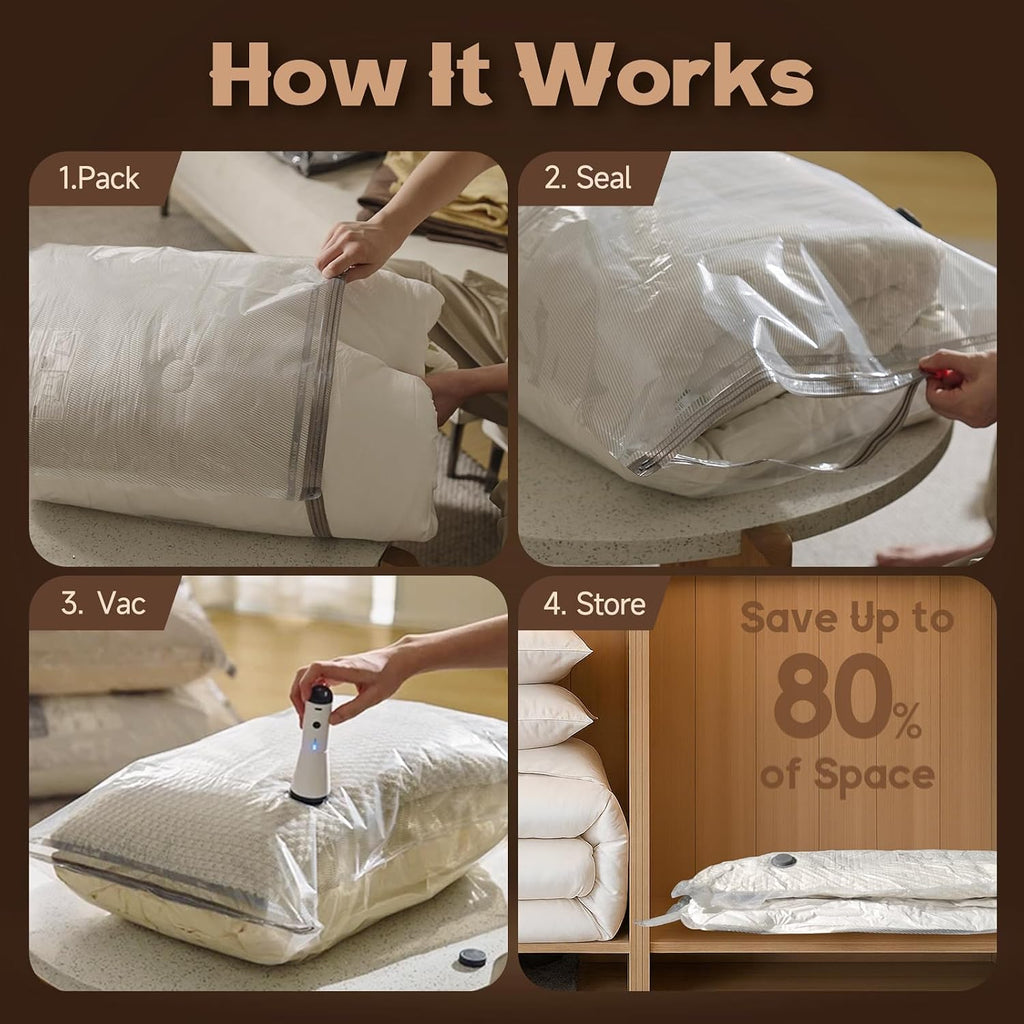 Vacbird Jumbo Vacuum Storage Bags for Bedding, Blanket Storage Space Saver | Jumbo Capacity for Bulky Bedding, Transparent Design, Electric Pump Replaces Vacuum Cleaner for Fast Easy Compression