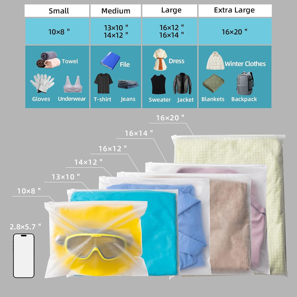 25Pcs 13x10 Inch Clothes Packing Bags Bathing Suit Bags No Vent Holes | Frosted Resealable Clothing Bags Plastic Packaging Stroage for Travel Small Business Organizer for Shirts Delicate Garments