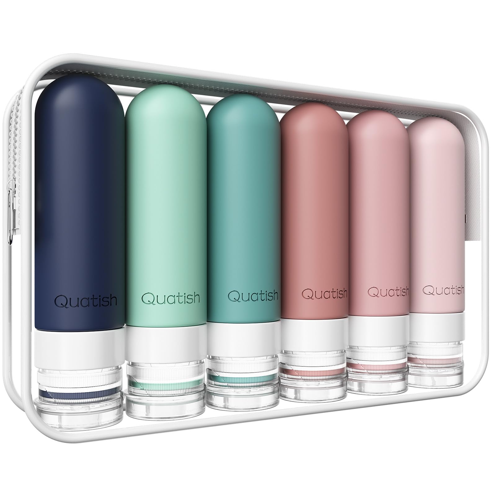 Quatish Travel Bottles for Toiletries 6 Pack, Original Patented Leakproof 3 oz Tsa Approved Travel Size Containers, BPA Free Silicone Shampoo and Conditioner Bottles, Camping Essentials