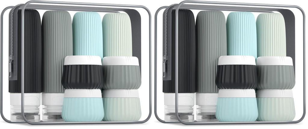 Mrsdry Travel Bottles - 8 Pack, TSA Approved Travel Size Toiletries, Leak Proof Silicone Squeezable Containers in Clear Bag