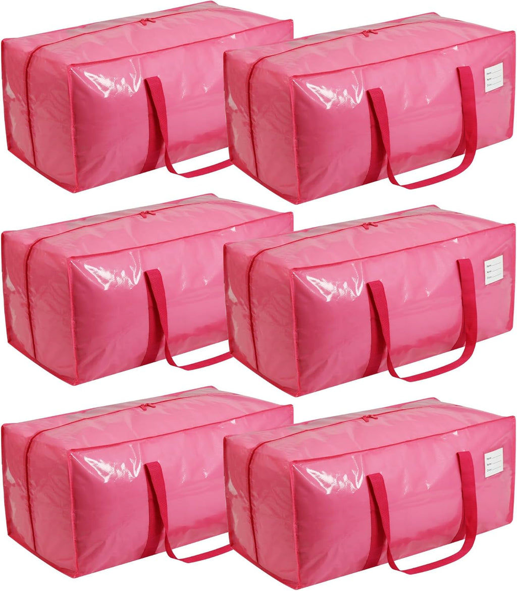 VTSVTS 6 Pack Extra Heavy Duty Large Moving Bags with Comfortable Handle & Strong Zipper,Storage Totes for Space Saving Moving Storage College Supplies Alternative to Moving Box,Pink