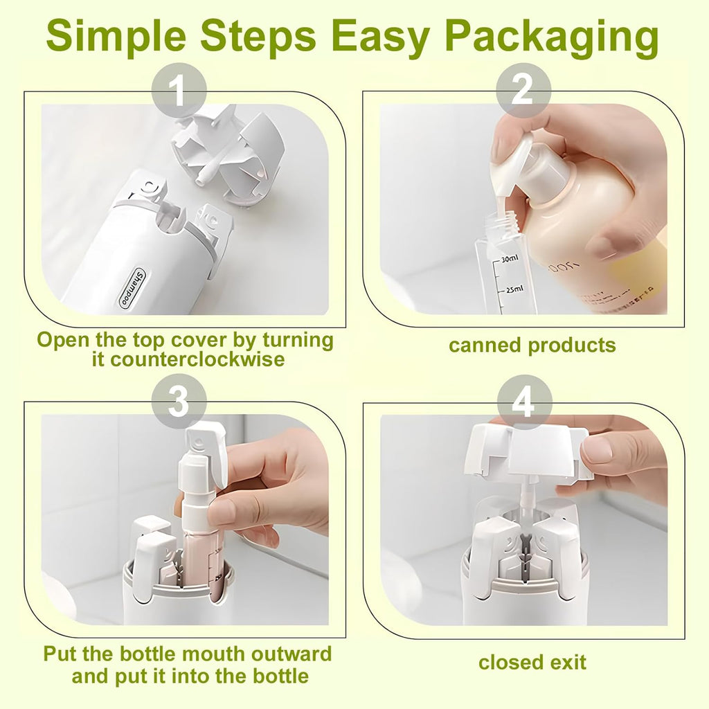 4-in-1 Travel Dispenser Bottle, TSA Approved Leakproof Set(White) | 4-in-1 rotatable design, leakproof hard shell, 4x30ml/1oz liquid containers, TSA carry-on approved, essentials for women&men