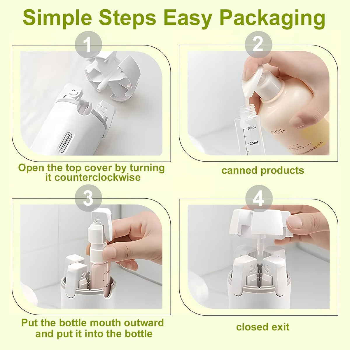 4-in-1 Travel Dispenser Bottle, TSA Approved Leakproof Set(White) | 4-in-1 rotatable design, leakproof hard shell, 4x30ml/1oz liquid containers, TSA carry-on approved, essentials for women&men