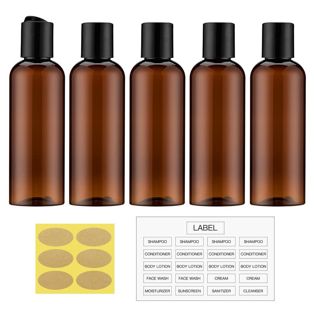 Travel Bottles for Toiletries, 3.4 oz Travel Size Containers, 5pcs, Clear | Squeezable empty plastic bottles, TSA approved, leak proof, with labels, for liquids & shampoo lotion, gym essentials