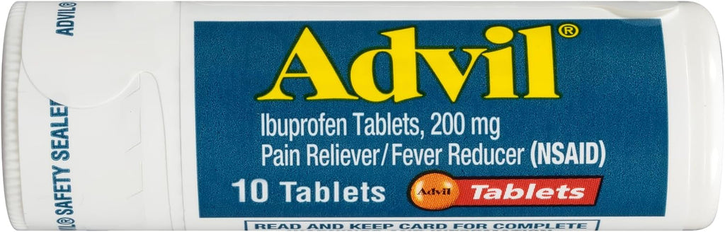 Advil Tablets, Ibuprofen 200mg, Pain Relief, 10 Count Vial | Relieves Headaches, Back Pain and Menstrual Pain, Reduces Fever, Travel Size Tablets, Fast Acting