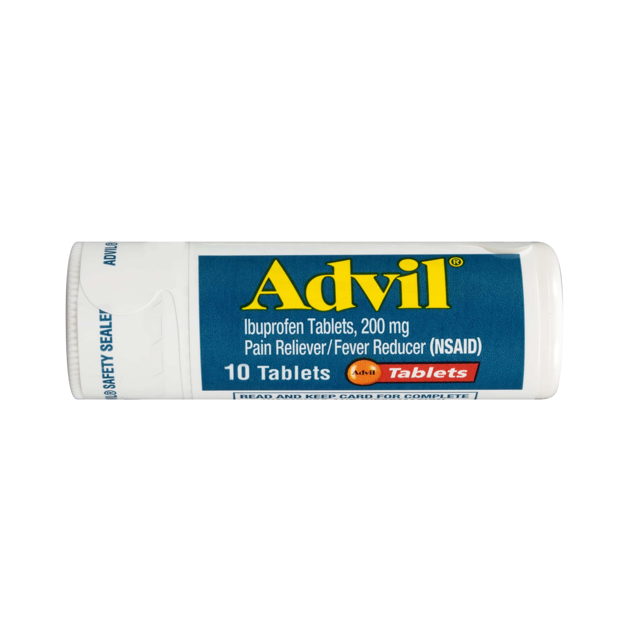Advil Tablets, Ibuprofen 200mg, Pain Relief, 10 Count Vial | Relieves Headaches, Back Pain and Menstrual Pain, Reduces Fever, Travel Size Tablets, Fast Acting