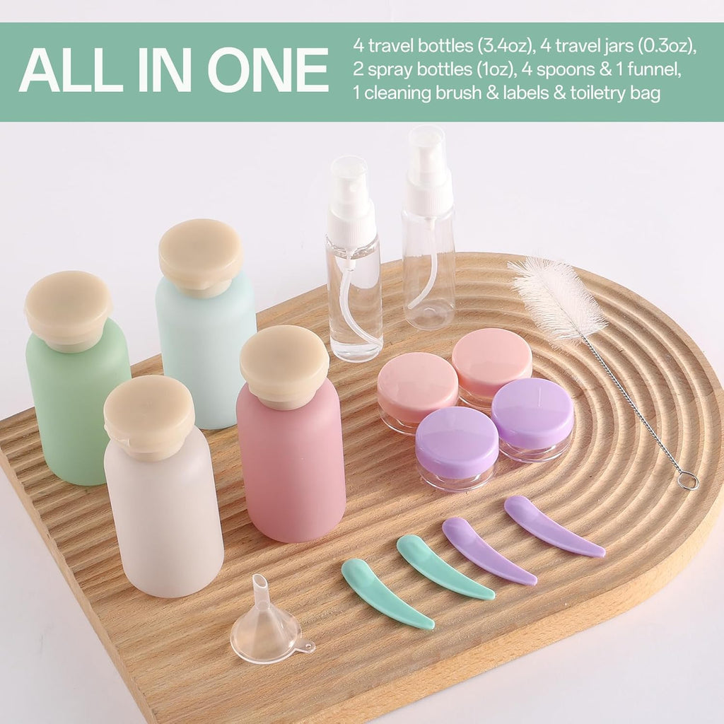 18 Pack Travel Bottles for Toiletries Leak Proof | Refillable, Plastic Travel Containers, BPA Free, Travel Essentials, for Shampoo Conditioner Lotion Liquids