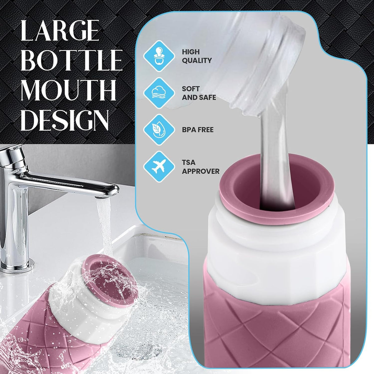 Silevoler Travel Bottles for Toiletries, TSA-Approved Travel Size Container | Woven Pattern BPA Free Silicone Leak Proof Refillable Liqus Shampoo And Conditioner Essentials Toiletry Bottles(Purple)