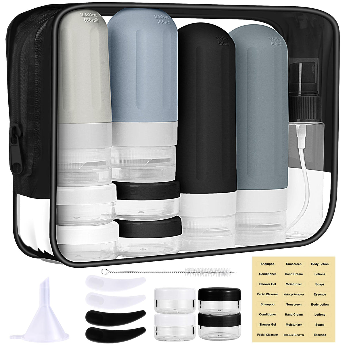 Travel Bottles for Toiletries 18Pack Containers Travel Size Toiletries | TSA Approved BPA Free Leak Proof Refillable Liqus Shampoo Air Travel Flights Vacation Getaways Colored