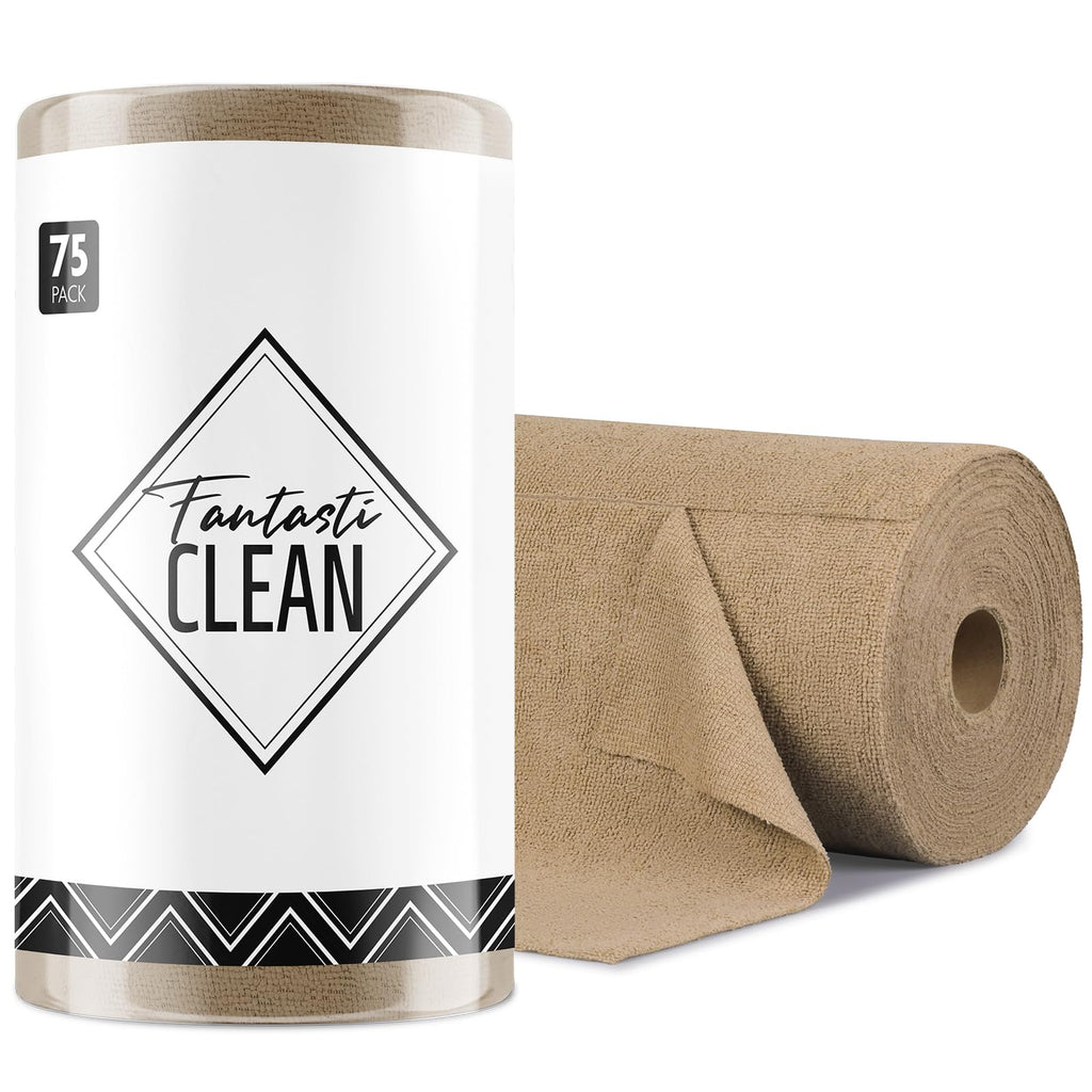 Fantasticlean Microfiber Cleaning Cloth Roll -75 Pack, 12" x 12" (Pink) | Reusable Alternative to Paper Towels, Ultra Absorbent, Lint-free Microfiber Towel Roll, for All-Purpose Cleaning