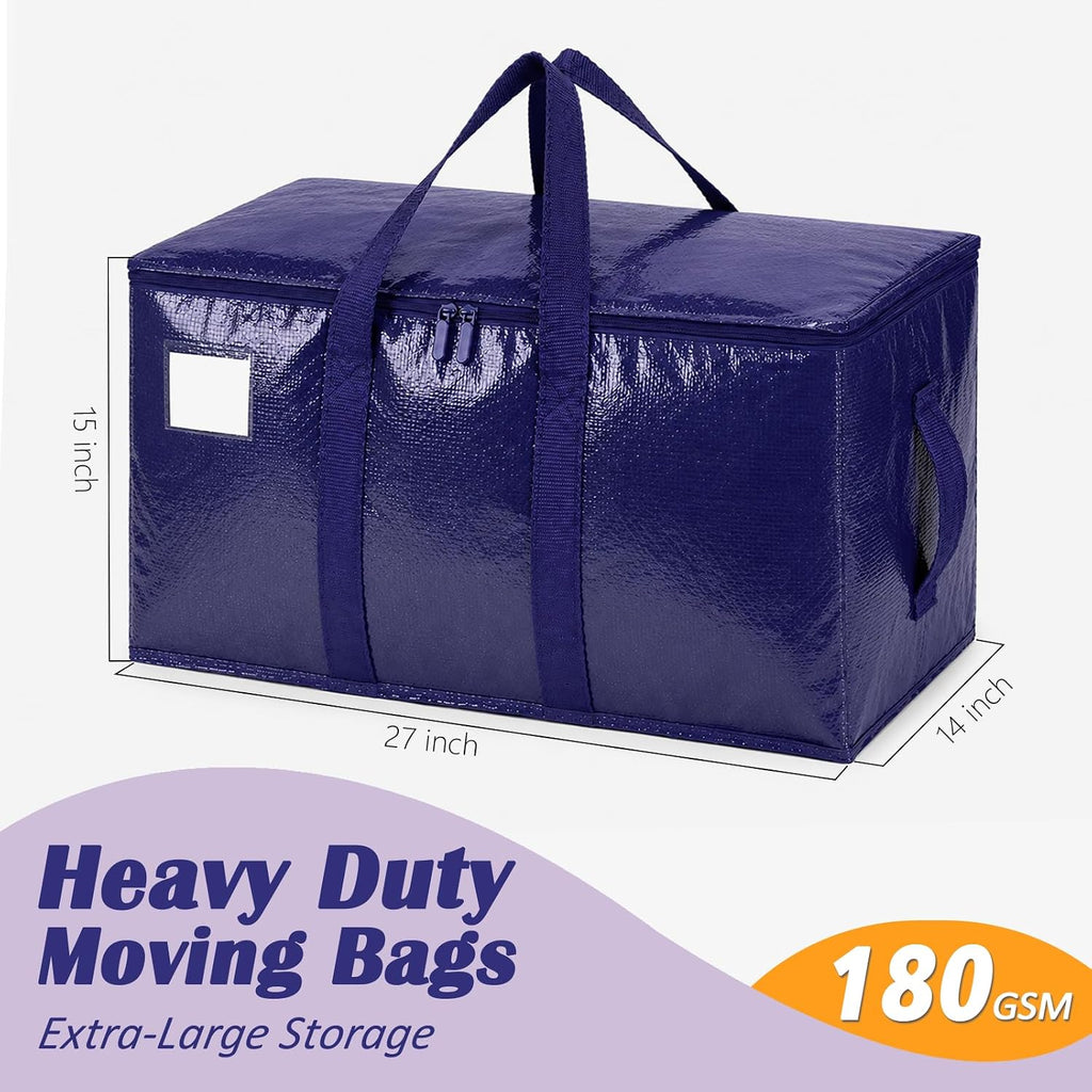 Songrey Extra Large Heavy Duty Moving Bags, 6 Pack, Dark Blue | Storage Bags with Zipper & Handles, Waterproof Totes Bags for Clothes Packing, Moving, College Supplies, Home Organization