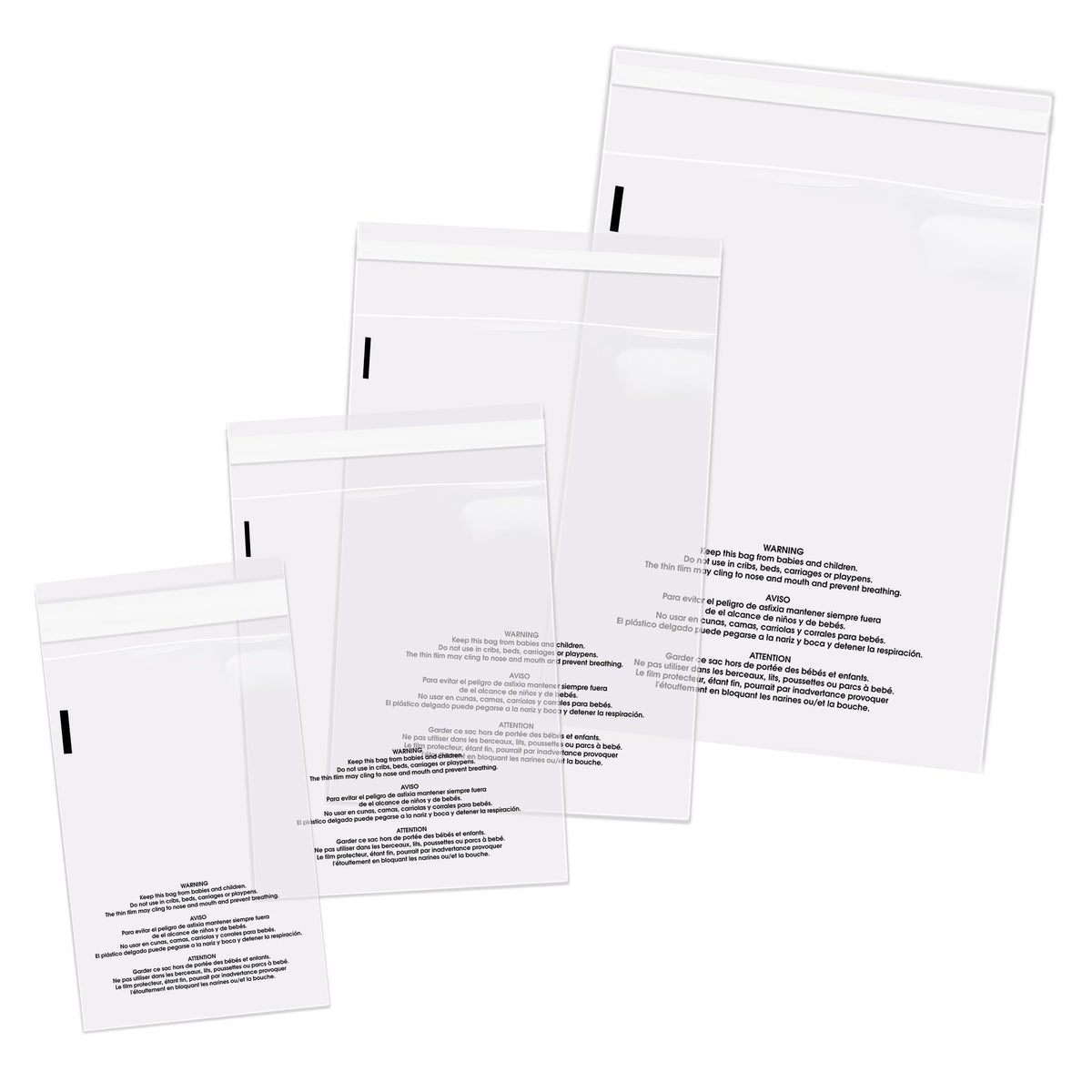 12" X 18" (500 Count) Self Seal Clear Poly Bags with Suffocation Warning | for Packaging and Clothes - Permanent Adhesive - Spartan Industrial