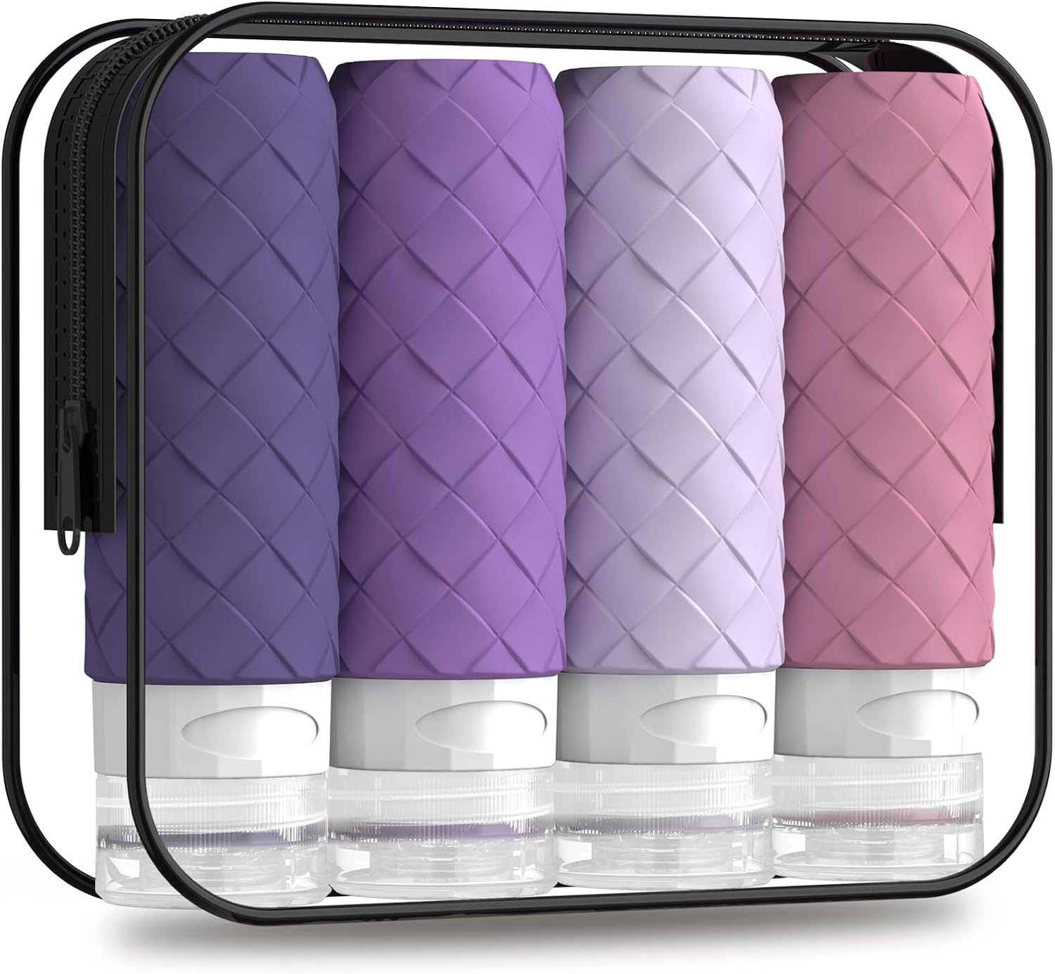 Silevoler Travel Bottles for Toiletries, TSA-Approved Travel Size Container | Woven Pattern BPA Free Silicone Leak Proof Refillable Liqus Shampoo And Conditioner Essentials Toiletry Bottles(Purple)
