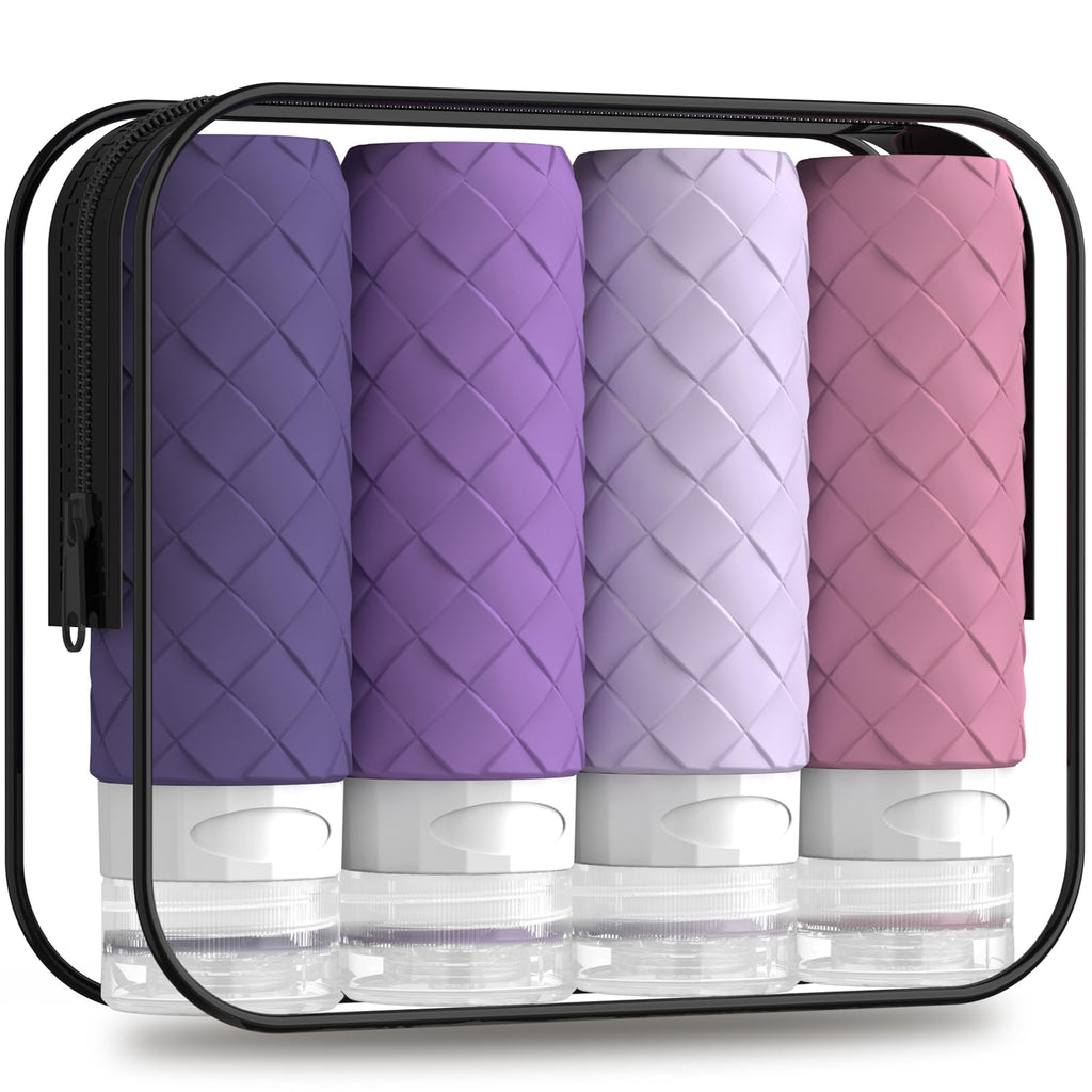 Silevoler Travel Bottles for Toiletries, TSA-Approved Travel Size Container | Woven Pattern BPA Free Silicone Leak Proof Refillable Liqus Shampoo And Conditioner Essentials Toiletry Bottles(Purple)