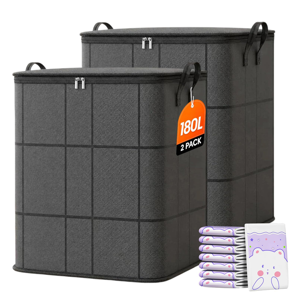 XXL Foldable Storage Bag with Reinforced Handles, Extra Large Portable Moving Storage Bags, Spacious Moving Storage Bin, Clothes Storage Containers for Bedroom, Closet, Clothing, Comforter，XXL: 180L：3