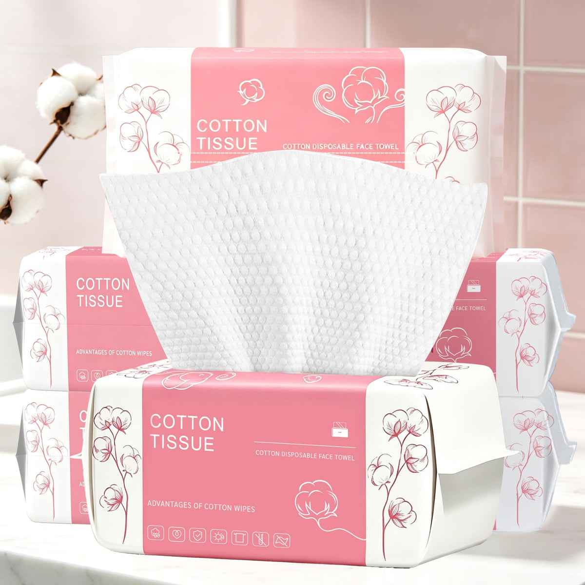 100 Count Disposable Face Towel, Dual-Textured Facial Wash Cloth | Ultra Thick Soft Cotton Disposable Washcloths for Washing & Drying, Facial Tissue for Cleansing, Skincare and Makeup Remover