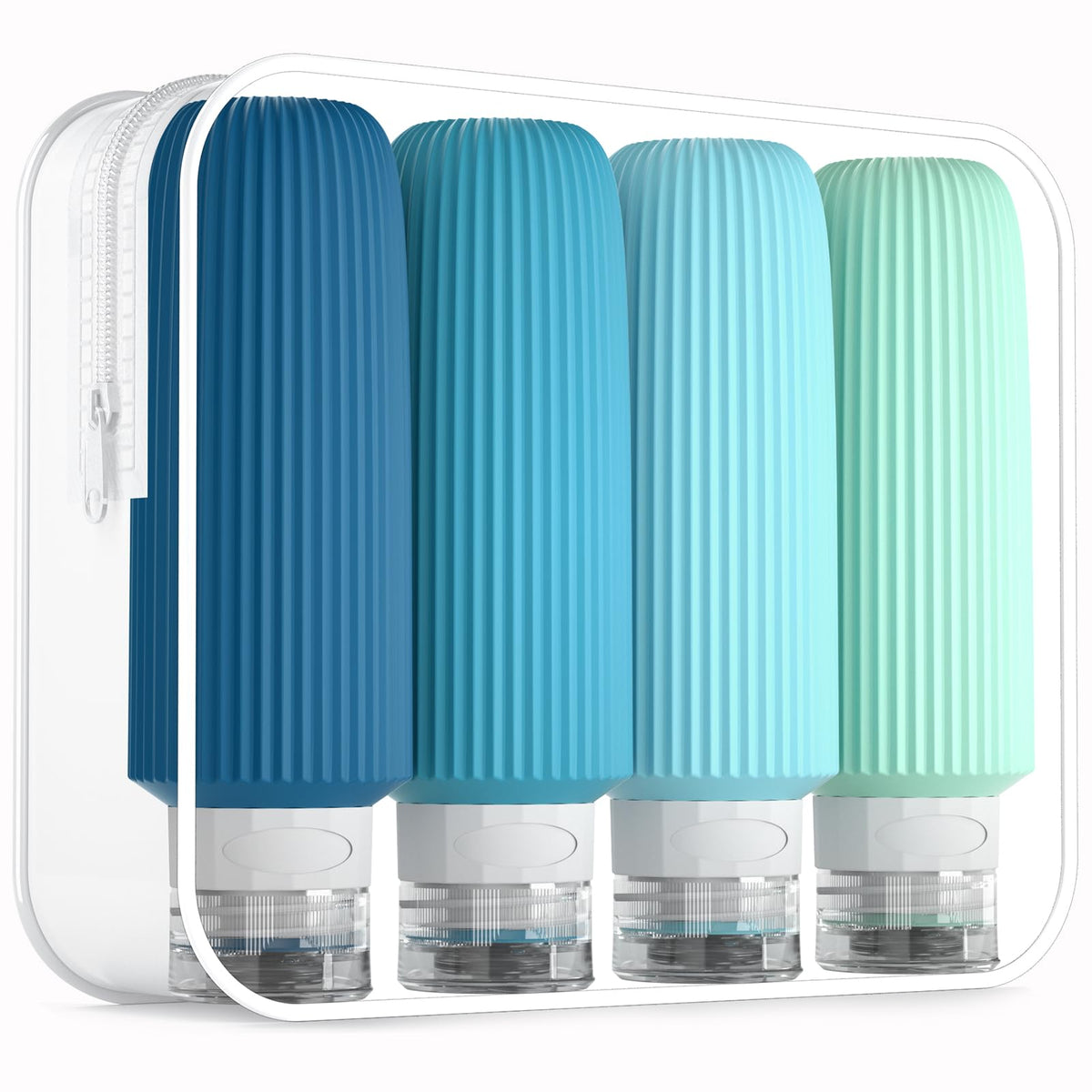 Mrsdry Travel Bottles for Toiletries, Tsa Approved 3oz Portable Travel Bottles, BPA Free Leak Proof Squeezable Silicone Travel Size Containers, Travel Accessories with Clear Toiletry Bag (4 Pack)
