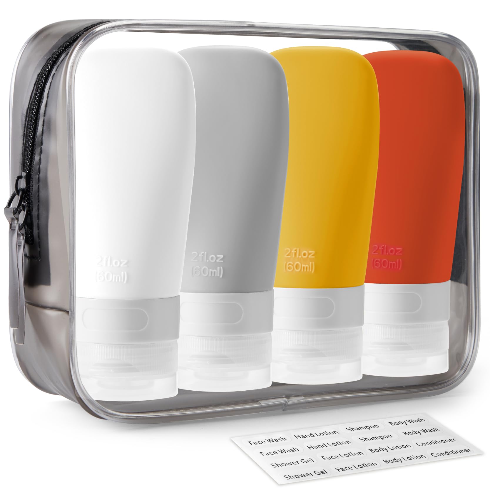 INSFIT Travel Bottles for Toiletries, TSA Approved 3oz Travel Size Containers, BPA Free Leak Proof Squeezable Silicone Tubes for Shampoo Conditioner Lotion Body Wash with Labels