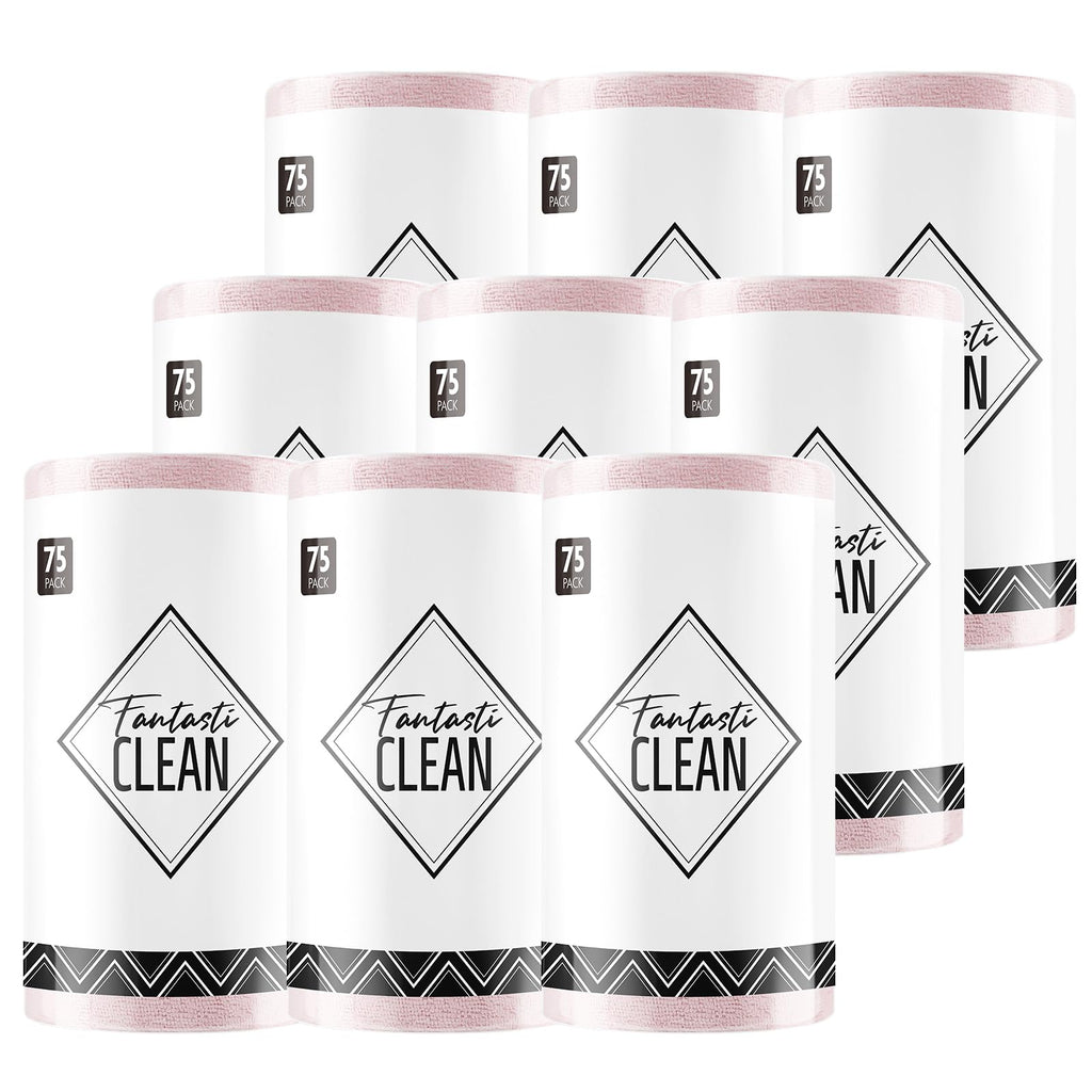 Fantasticlean Microfiber Cleaning Cloth Roll -75 Pack, 12" x 12" (Pink) | Reusable Alternative to Paper Towels, Ultra Absorbent, Lint-free Microfiber Towel Roll, for All-Purpose Cleaning