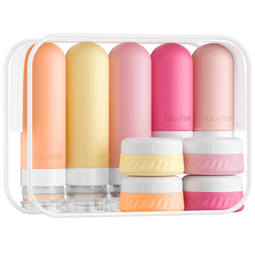 Quatish 15 Pack Travel Bottles for Toiletries, Original Patented, TSA Approved Travel Size Containers, Leak Proof Silicone Shampoo and Conditioner Bottles Women & Men, Airplane Essentials, Black