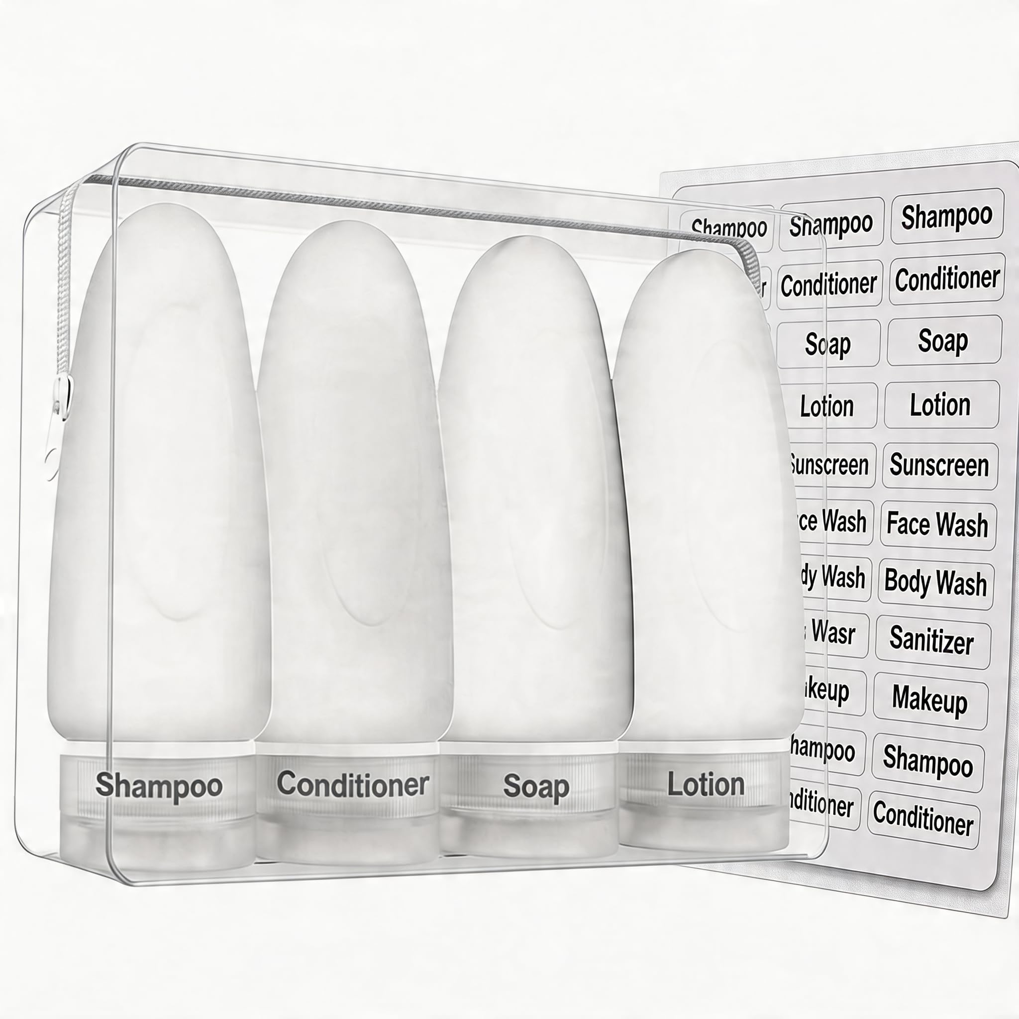 Dot&Dot Leak Proof Travel Bottles - Tubes for Liquid TSA Approved 3oz Silicone Toiletries Travel Shampoo & Conditioner Containers with Labels