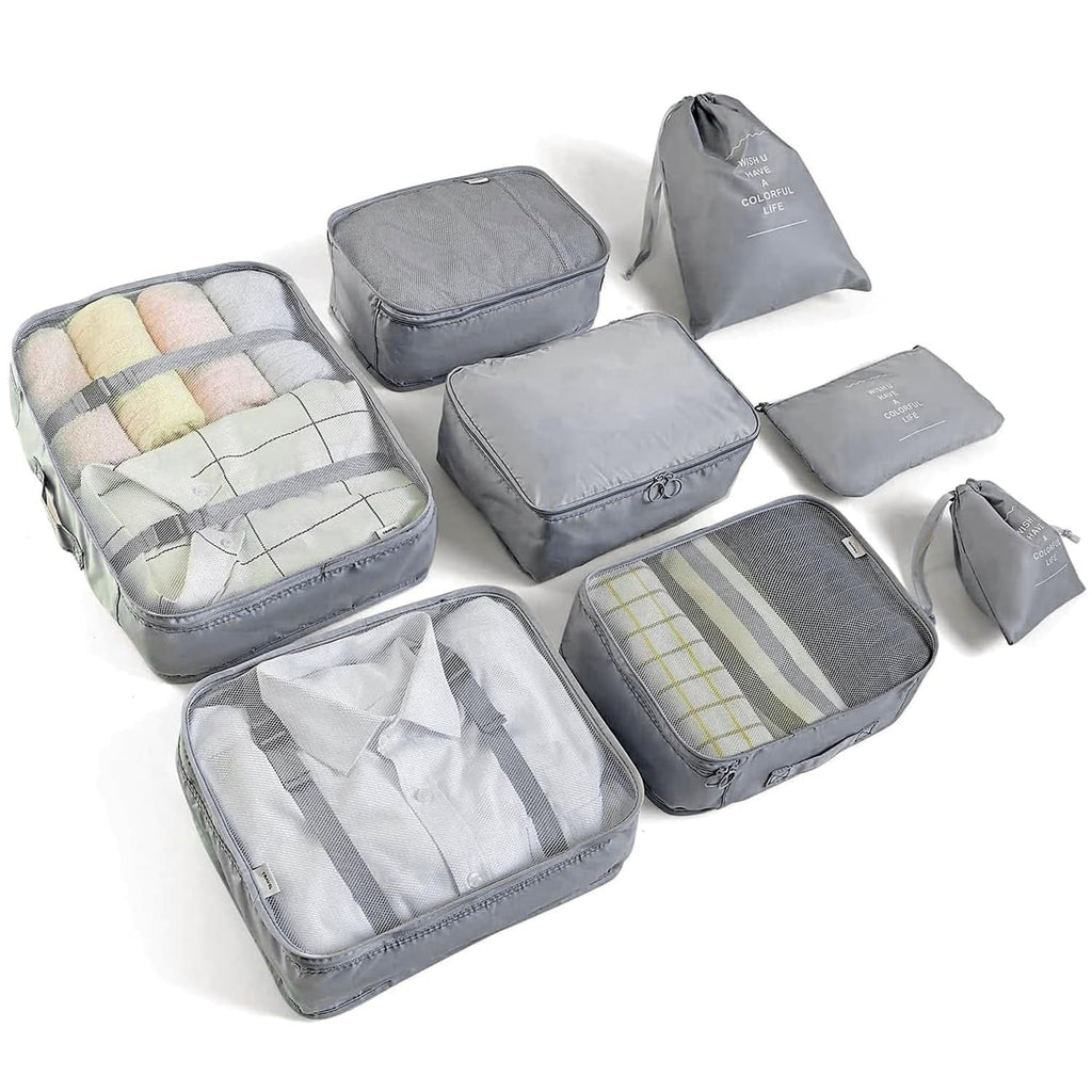 LANSKLBD 6/8 Set Packing Cubes for Suitcases Travel Luggage Packing Organizers,Travel Accessories Essentials Luggage Organizer with Shoe/Tioletry/Laundry Bag (Beige, 6 set)