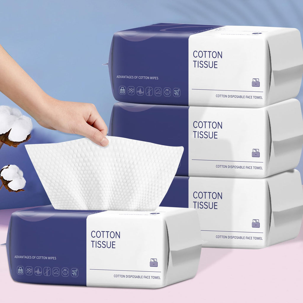 Disposable Face Towel, 100 Count Face Towels for Washing Soft Cotton Dry Wipes Facial Cloths Towelettes for Washing and Drying, Facial Tissue for Cleansing, Skincare and Makeup Remover