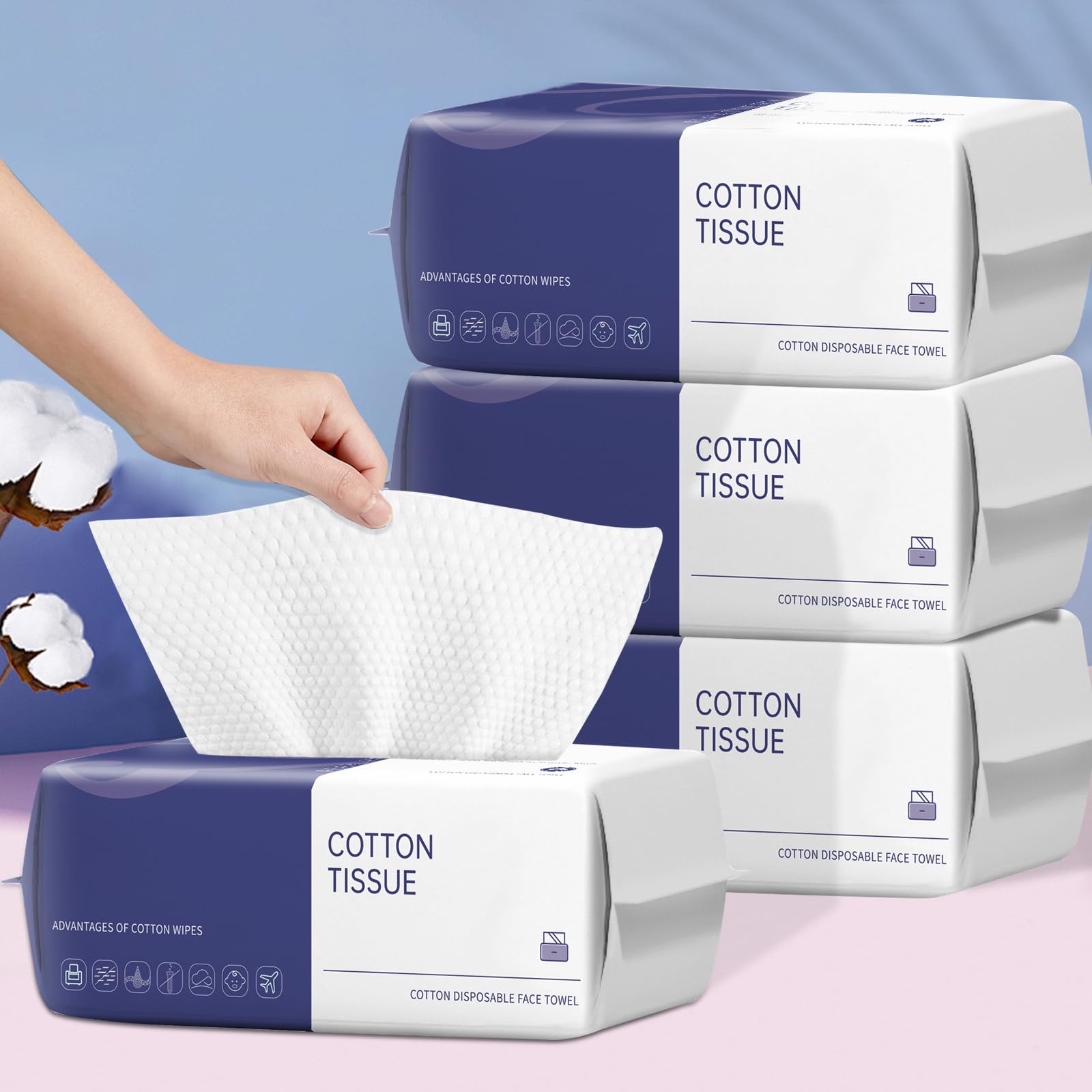 Disposable Face Towel, 100 Count Face Towels for Washing Soft Cotton Dry Wipes Facial Cloths Towelettes for Washing and Drying, Facial Tissue for Cleansing, Skincare and Makeup Remover