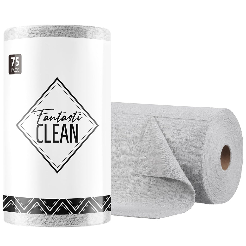 Fantasticlean Microfiber Cleaning Cloth Roll -75 Pack, 12" x 12" (Pink) | Reusable Alternative to Paper Towels, Ultra Absorbent, Lint-free Microfiber Towel Roll, for All-Purpose Cleaning