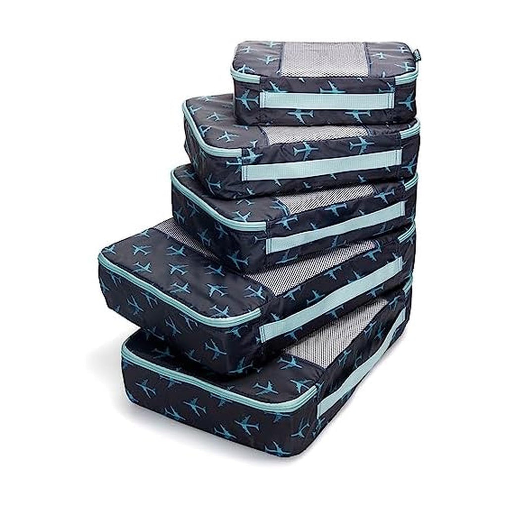 Travel Wise Packing Cubes for Travel - 5 Piece Set with Pattern Design, Lightweight Ripstop Nylon Luggage Organizers with Mesh Panel, Small Medium Large Sizes