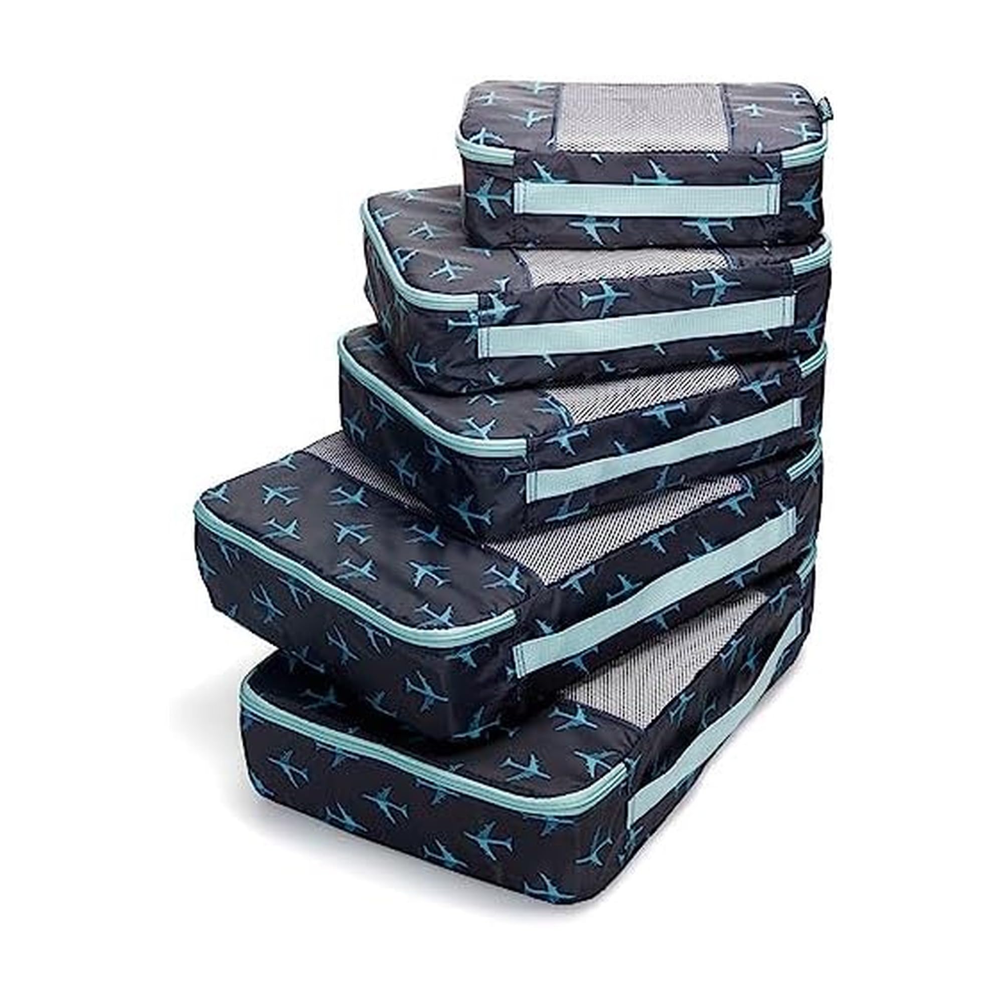 Travel Wise Packing Cubes for Travel - 5 Piece Set with Pattern Design, Lightweight Ripstop Nylon Luggage Organizers with Mesh Panel, Small Medium Large Sizes