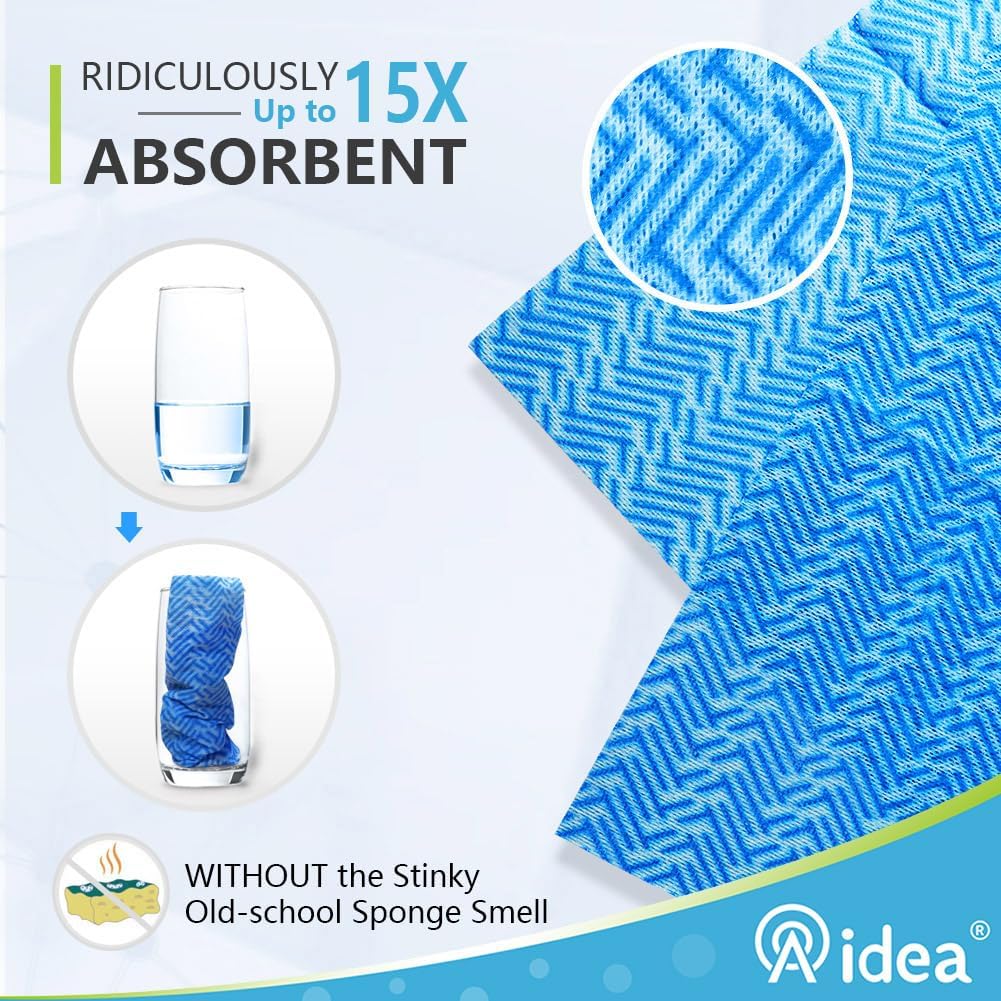 AIDEA Cleaning Wipes, Multi-Purpose Towel Reusable Cleaning Cloths 40Ct(1 Pack), Domestic Wipes, Dish Cloths(12''x24'') | Cleaning Rags Dish Cloths for Washing, Daily Cleaning Towel for Household/ Bathroom and Office Cleaning Supplies, Blue