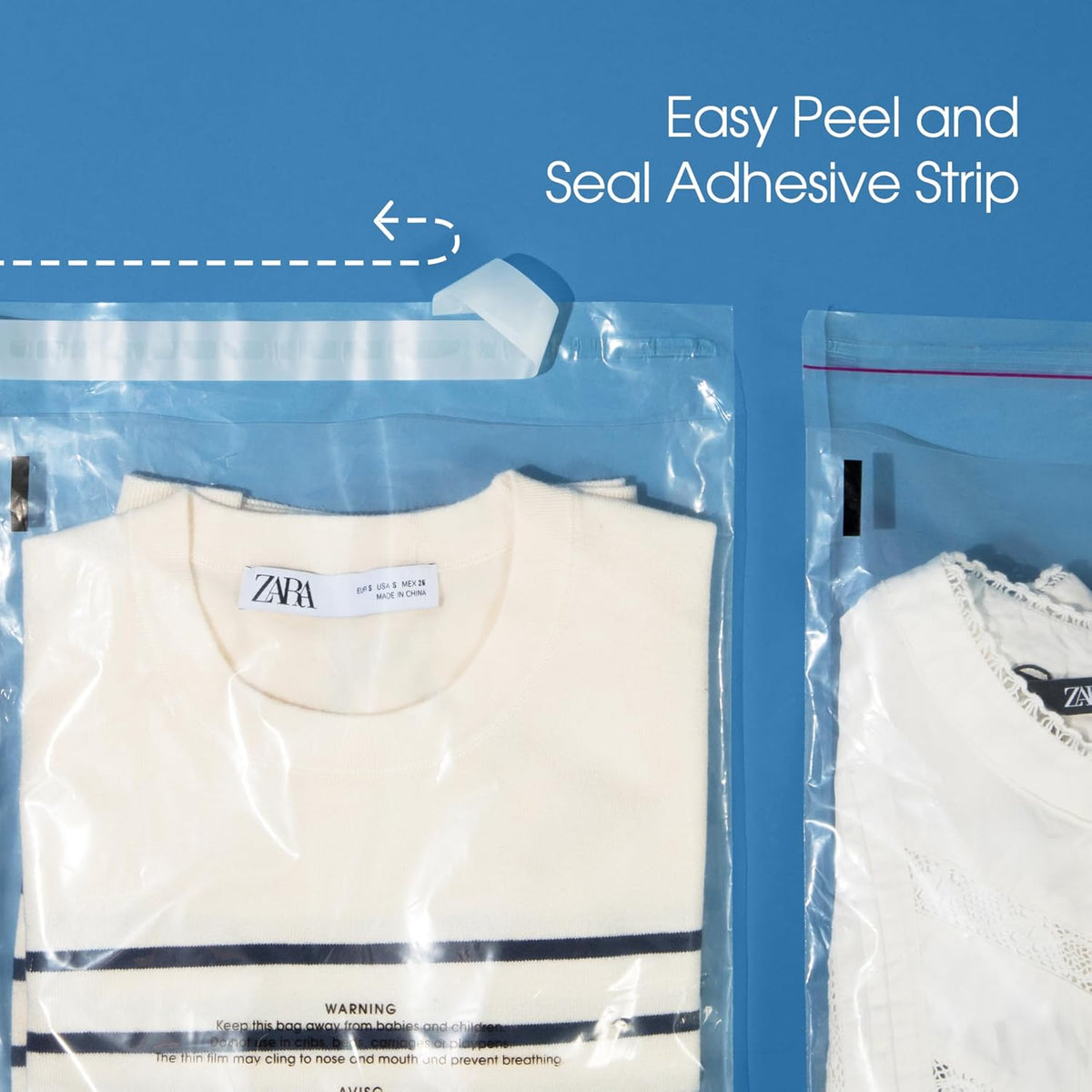 12" X 18" (500 Count) Self Seal Clear Poly Bags with Suffocation Warning | for Packaging and Clothes - Permanent Adhesive - Spartan Industrial