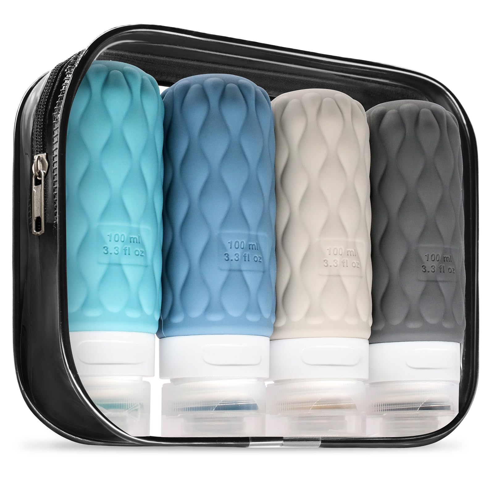 Travel Bottles for Toiletries Silicone Travel Size Containers 3.4oz 1.7oz | Travel Essentials TSA Approved Leakproof Refillable Squeeze Bottles with Labels/Clear Bag for Shampoo, Conditioner, Creams