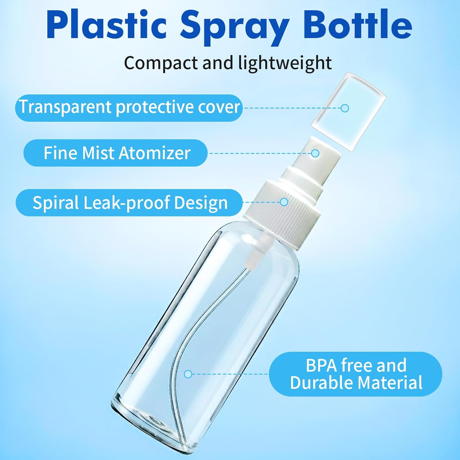 DNSEN 5 Pack 3.4 oz Travel Spray Bottles TSA Approved Fine Mist Travel Size Spray Bottle for Liquids Refillable Empty Clear Plastic Bottles with Labels