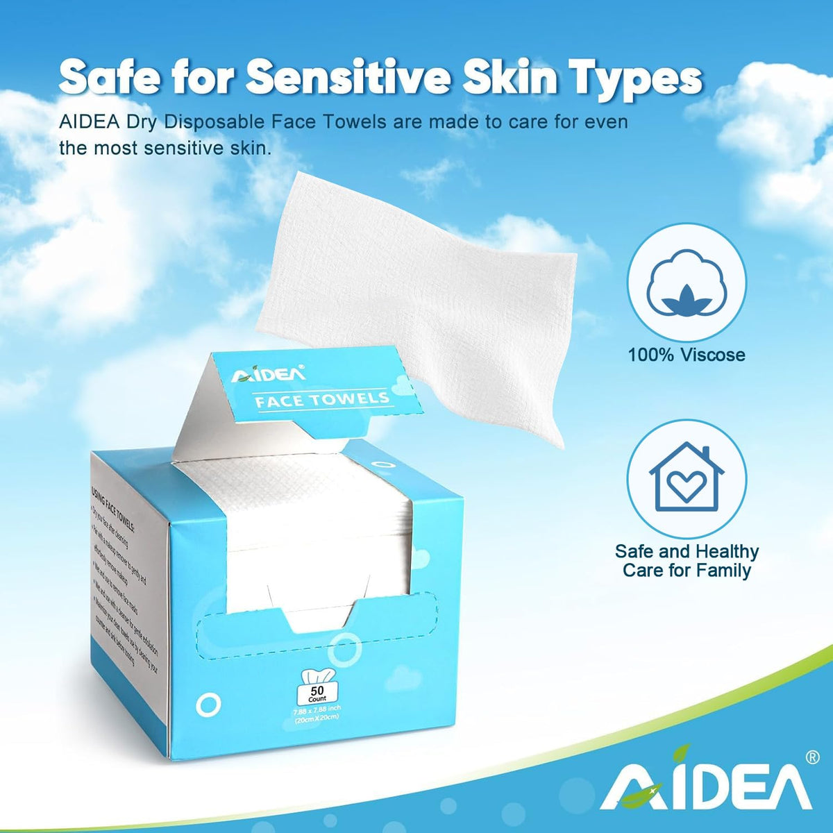AIDEA Face Towels Disposable-200Ct (4 Box), Face Cloths for Sensitive Skin | Clean Facial Towels, Facial Cleansing Wipes, Face Towelettes for Makeup Removing, Nursing, Travel, Dry Wipes