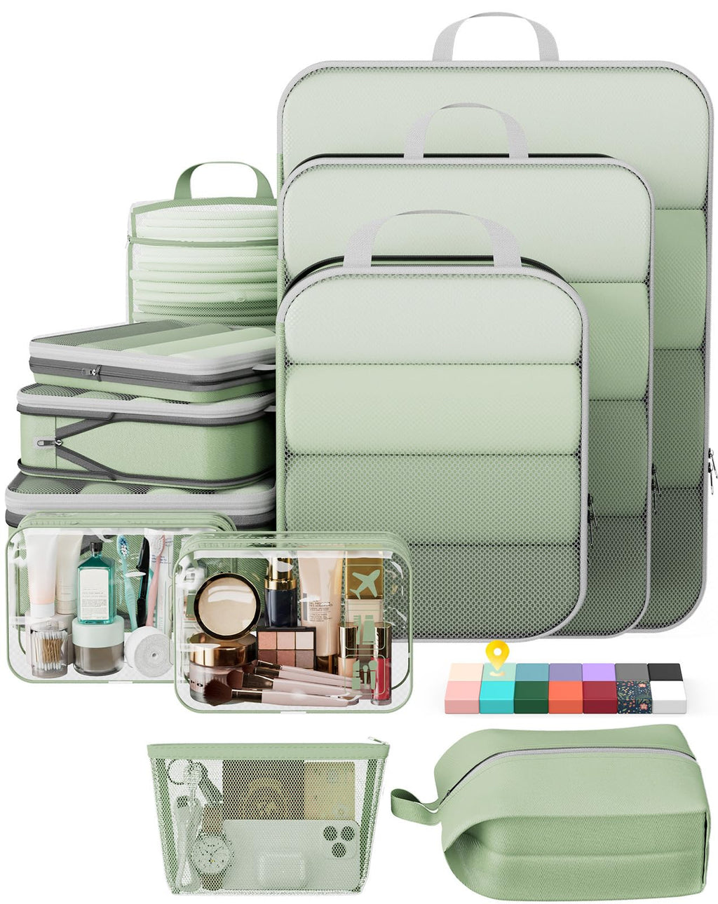 Veken 9/11 Set Compression Packing Cubes Garment Bags for Travel Essentials,Compressible Expandable Luggage Organizer Bags for Clothing,Space Saver Bags with Over 1000 pcs of Mesh Holes(Beige)