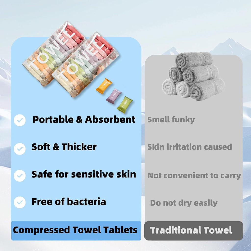 Disposable Compressed Towels, 28Pcs Travel Washcloth Tablets | Portable Compressed Towel, Thicker Super Absorbent for Travel, Face Towel Ideal for Outdoor Camping Hiking