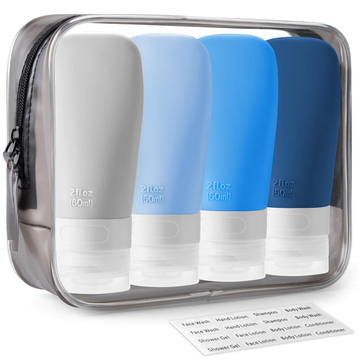 INSFIT Travel Bottles for Toiletries, TSA Approved 3oz Travel Size Containers, BPA Free Leak Proof Squeezable Silicone Tubes for Shampoo Conditioner Lotion Body Wash with Labels