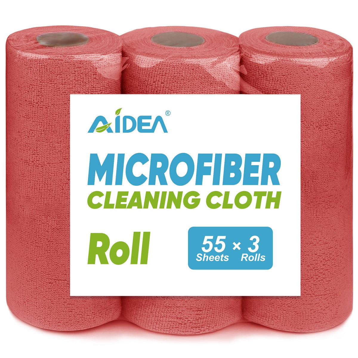 AIDEA Microfiber Cleaning Cloth Roll, Blue Shop Towels 55 Sheets 11×9" | Reusable Paper Towels, Microfiber Towels for Cars, Microfiber Rags for Automotive,Workshop, House, Kitchen, Cleaning Supplies