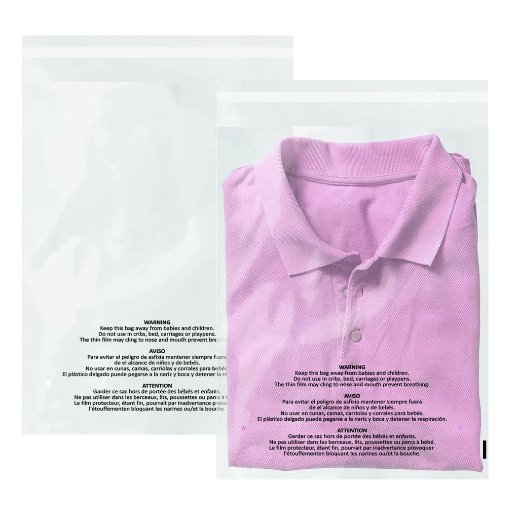 200 Count 12x15 Inch Self Seal Clear Poly Bags | with Suffocation Warning for Packaging Clothing, T Shirts, Decorative Wrappers and More with Permanent Adhesive (1.5mil)