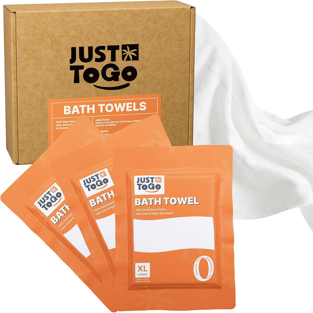 Disposable Bath Towels, 55 x 27.5 in, Vacuum Compressed, 3 Pack | FSC, 105g/㎡ , XL Size , Travel, Ultra-Soft, Plant-Based Fibers, Thick & Absorbent, Individually Wrapped, NO Water Needed