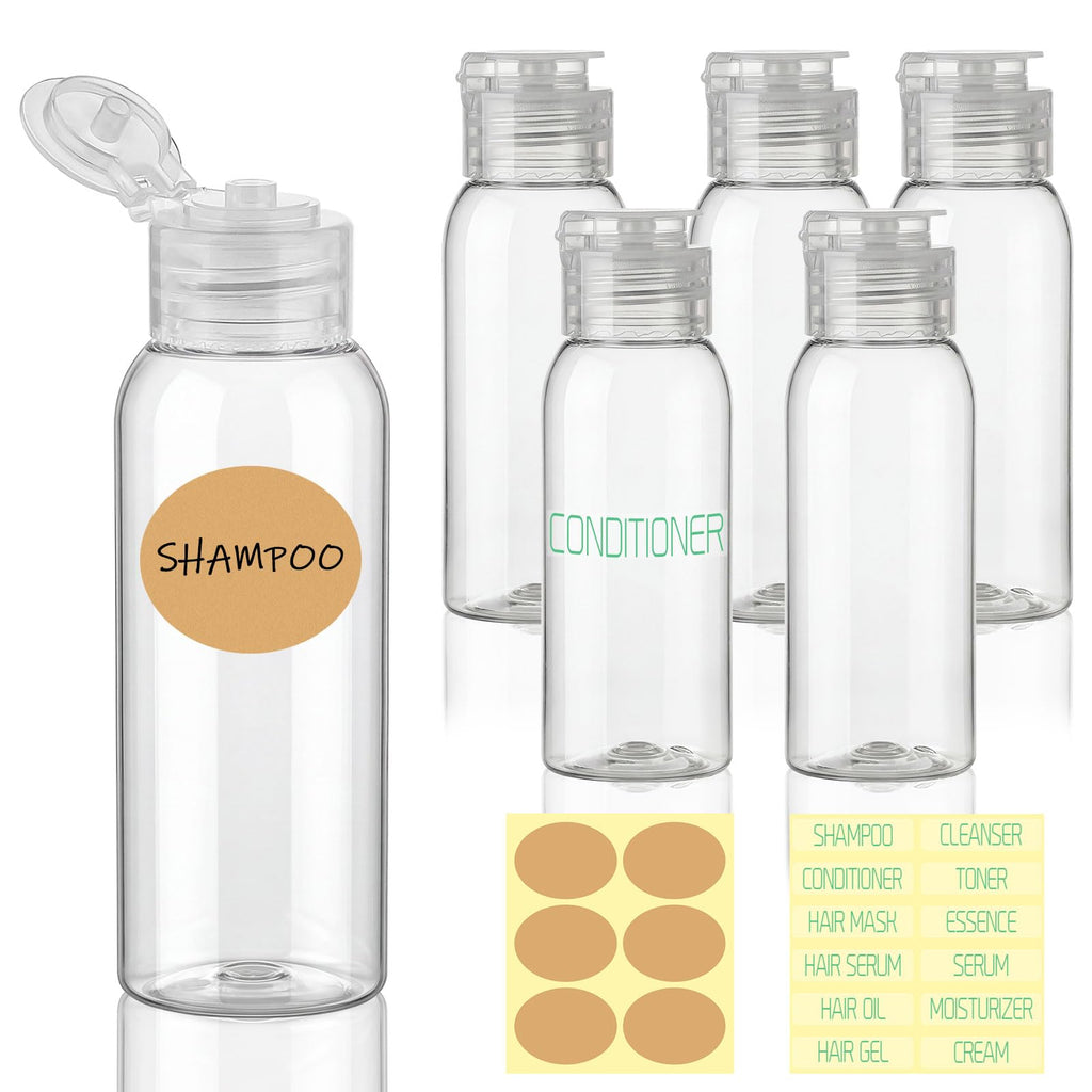 Travel Bottles for Toiletries 6 Pack 2.2oz Leak Proof Containers | Wide Mouth, TSA Approved, Refillable Squeeze Bottles with Flip Cap, for Shampoo Conditioner Body Wash Lotion(Clear)